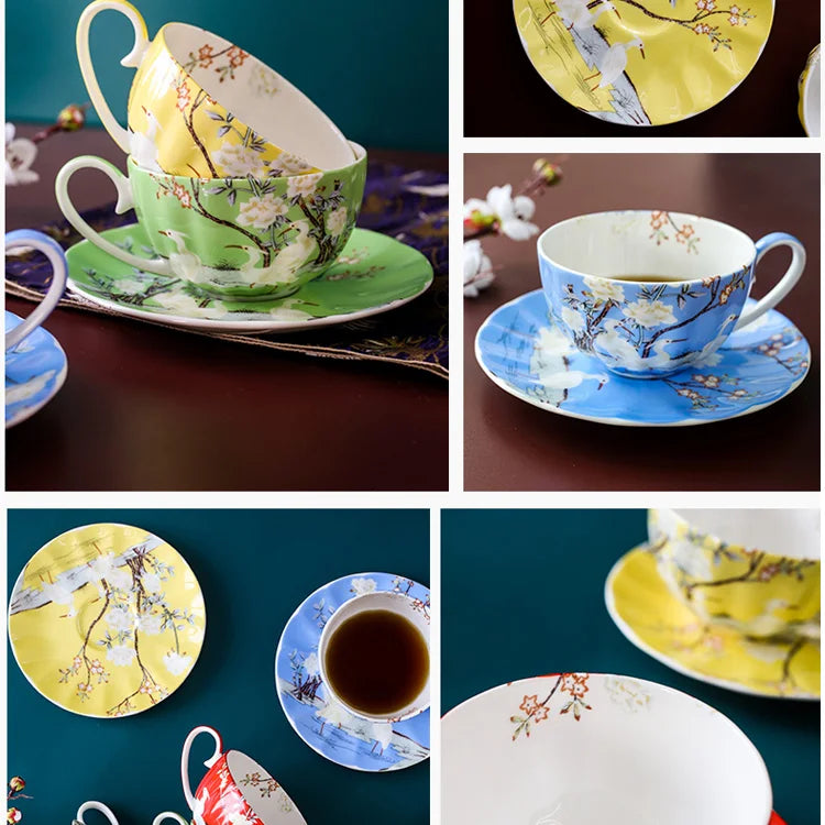 Blossom Crane Cup and Saucer Set – Ceramic Tea Set