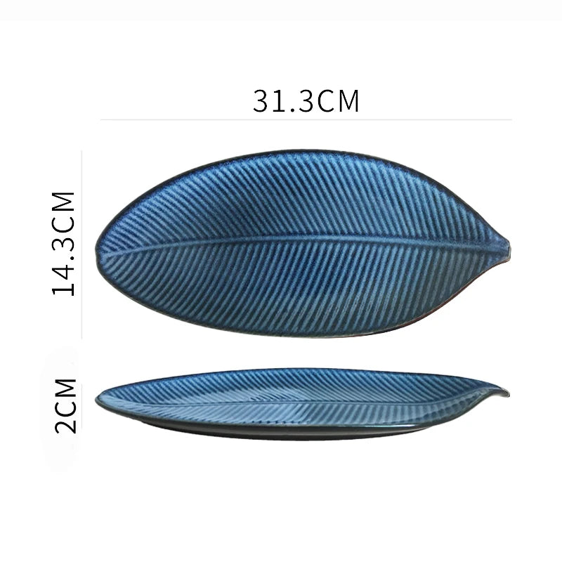 Kurohana Textured Leaf Ceramic Serving Plates – Sushi Plates, Dinnerware, Large Serving Platters