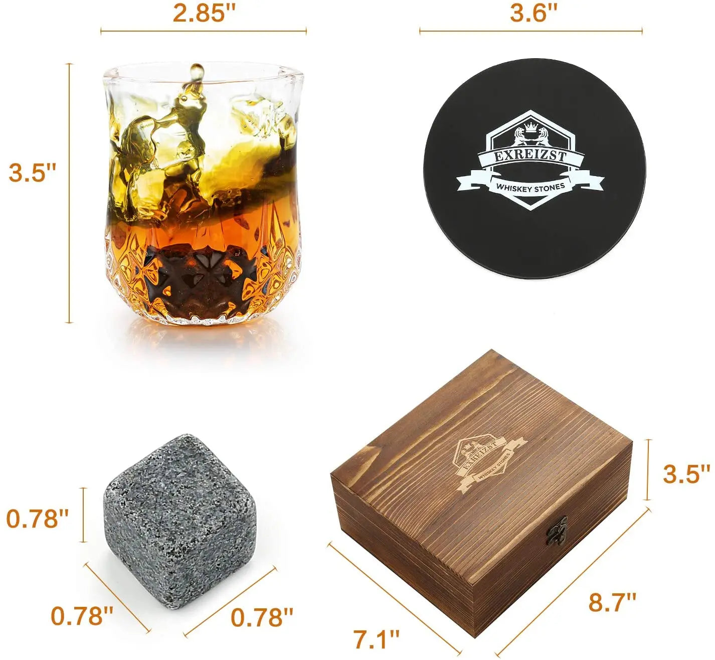 Signature Whisky Stones & Crystal Glass Gift Set in Wooden Box – Chilling Stones, Tongs & Premium Whisky Tumblers