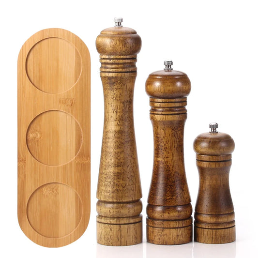 Wooden Pepper Grinder Set – 5/8/10 Inch Manual Mill with Ceramic Rotor