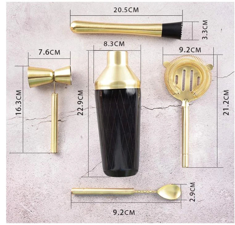 Cocktail Shaker Bar Set – 5 Piece Mixology Bartender Kit with Shaker, Jigger, Strainer, Spoon and Muddler
