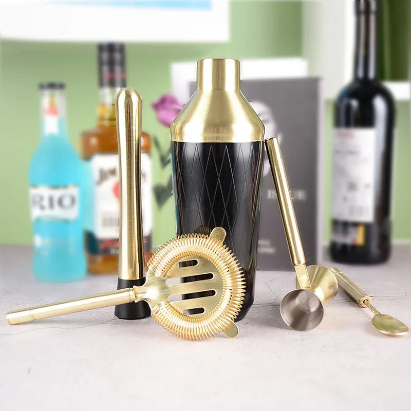 Cocktail Shaker Bar Set – 5 Piece Mixology Bartender Kit with Shaker, Jigger, Strainer, Spoon and Muddler