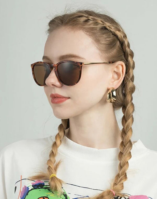 Luna Round Sunglasses – Womens Gold Arm UV Protection Summer Eyewear