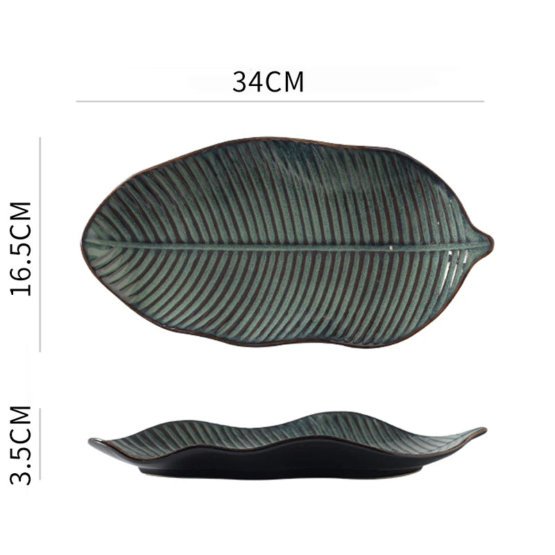 Kurohana Textured Leaf Ceramic Serving Plates – Sushi Plates, Dinnerware, Large Serving Platters