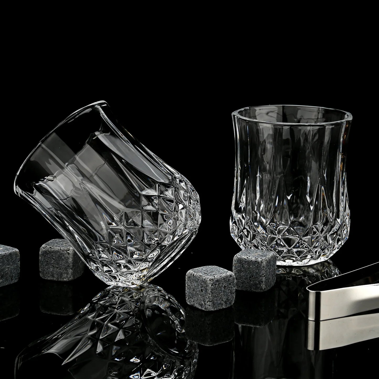 Signature Whisky Stones & Crystal Glass Gift Set in Wooden Box – Chilling Stones, Tongs & Premium Whisky Tumblers