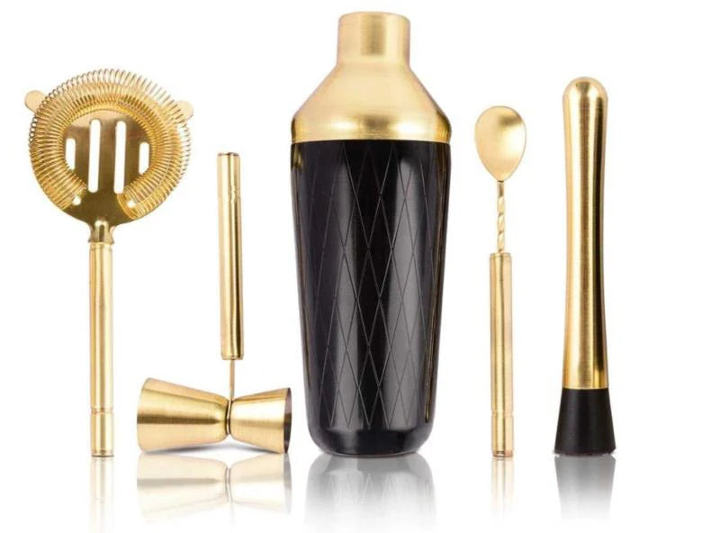 Cocktail Shaker Bar Set – 5 Piece Mixology Bartender Kit with Shaker, Jigger, Strainer, Spoon and Muddler