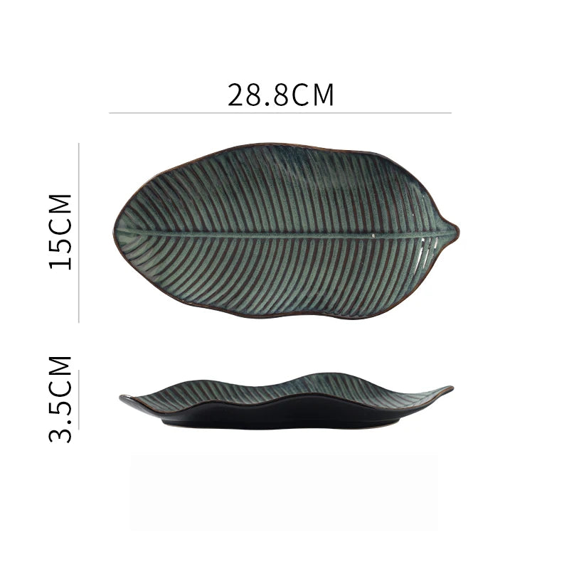 Kurohana Textured Leaf Ceramic Serving Plates – Sushi Plates, Dinnerware, Large Serving Platters