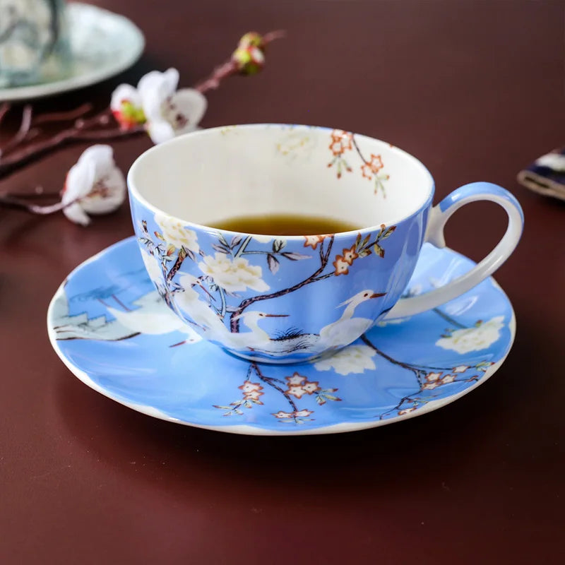 Blossom Crane Cup and Saucer Set – Ceramic Tea Set