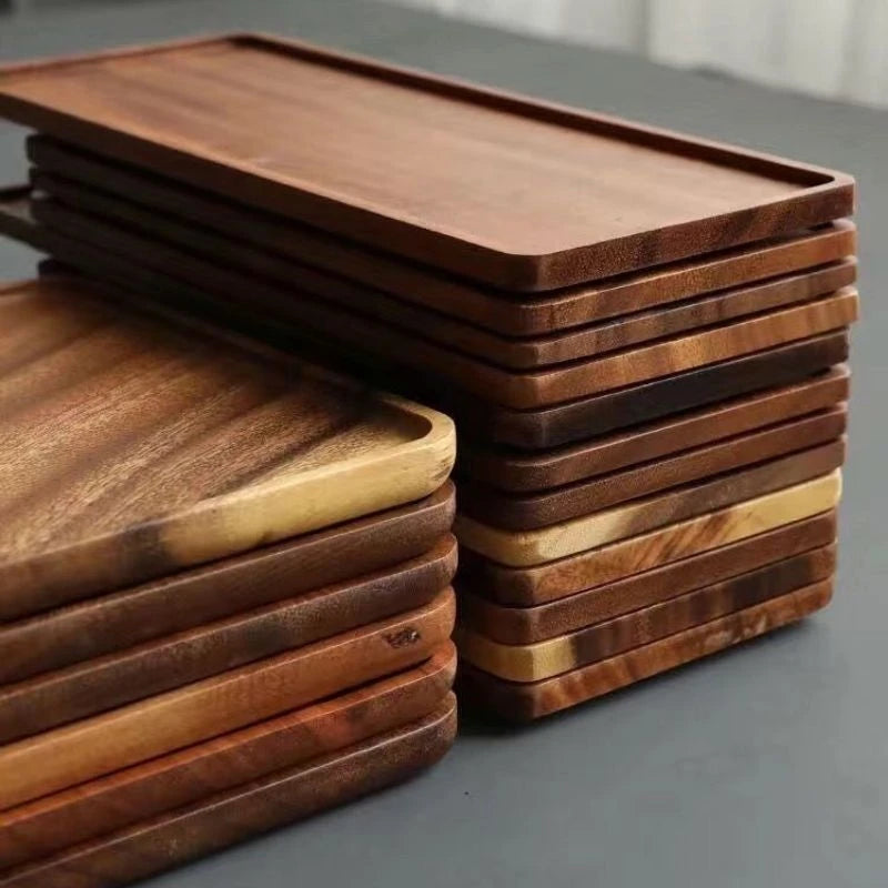 Natural Walnut Wooden Serving Tray – Rectangular Tea, Coffee, Snack & Food Storage Plate