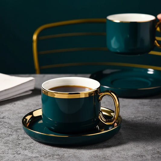 Arvella Ceramic Tea & Coffee Cup and Saucer Set – Gold Handle Drinkware