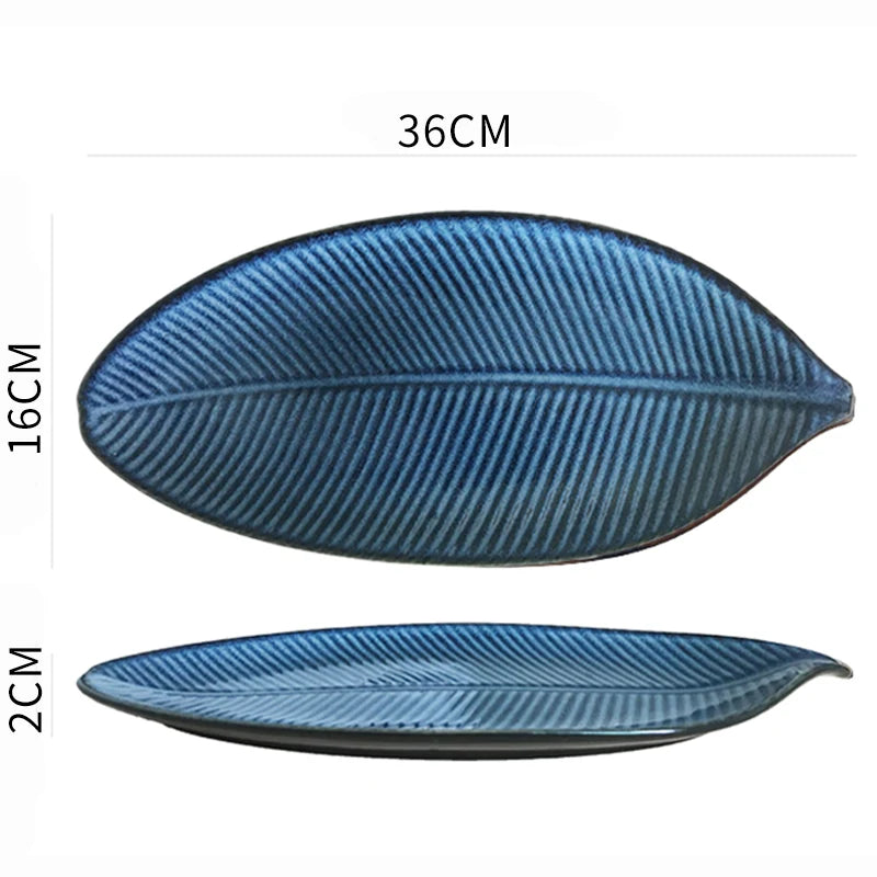 Kurohana Textured Leaf Ceramic Serving Plates – Sushi Plates, Dinnerware, Large Serving Platters