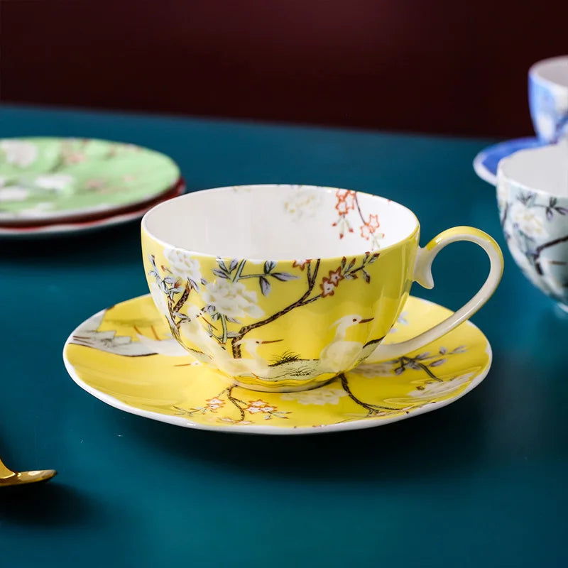 Blossom Crane Cup and Saucer Set – Ceramic Tea Set