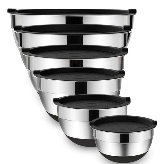 Stainless Steel Mixing Bowls with Airtight Lids – 6-Piece Nesting Bowl Set for Baking, Cooking & Food Storage