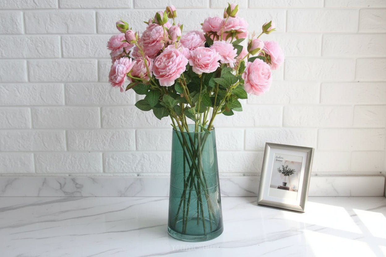 Peonia Faux Peony Flower Stem – Two Bloom Peony with Bud 60cm Decorative Flower Stem
