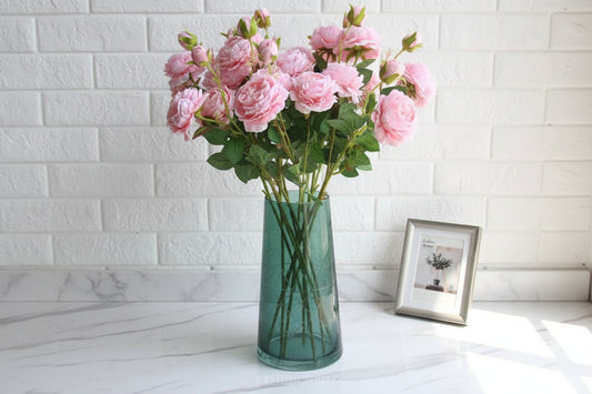 Peonia Faux Peony Flower Stem – Two Bloom Peony with Bud 60cm Decorative Flower Stem