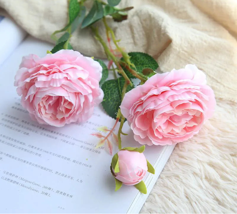 Peonia Faux Peony Flower Stem – Two Bloom Peony with Bud 60cm Decorative Flower Stem