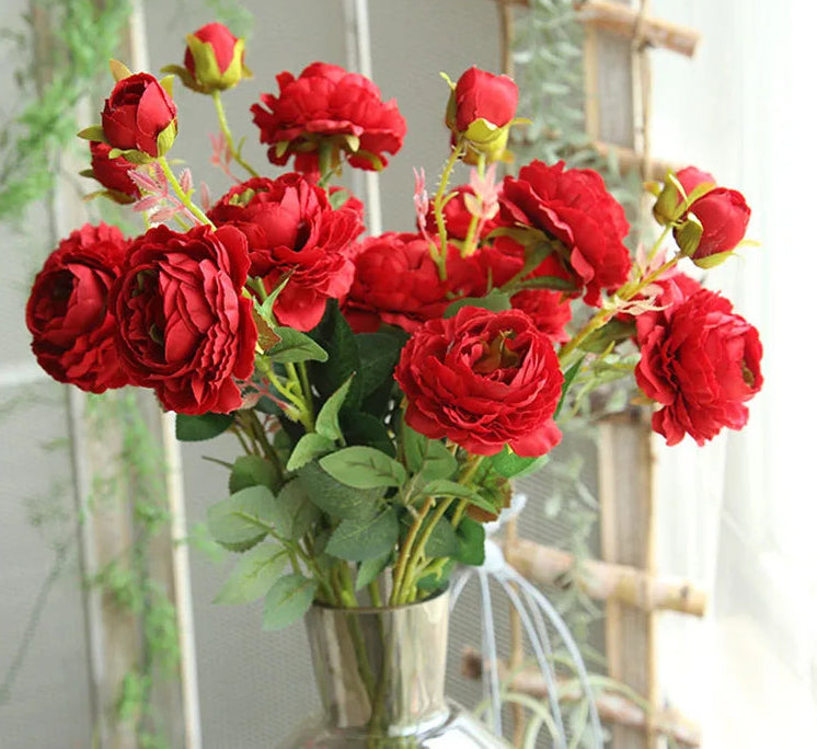 Peonia Faux Peony Flower Stem – Two Bloom Peony with Bud 60cm Decorative Flower Stem
