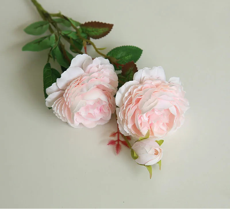 Peonia Faux Peony Flower Stem – Two Bloom Peony with Bud 60cm Decorative Flower Stem