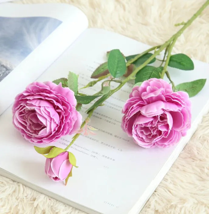 Peonia Faux Peony Flower Stem – Two Bloom Peony with Bud 60cm Decorative Flower Stem