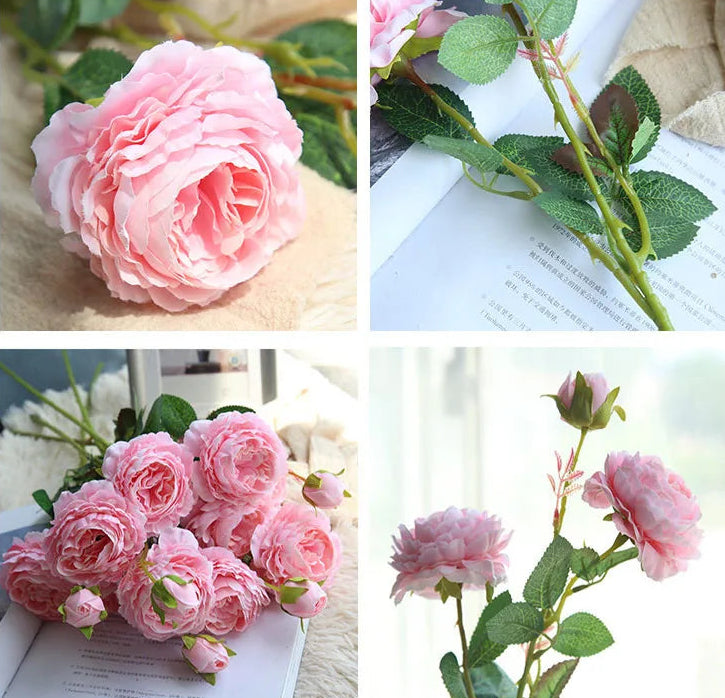 Peonia Faux Peony Flower Stem – Two Bloom Peony with Bud 60cm Decorative Flower Stem