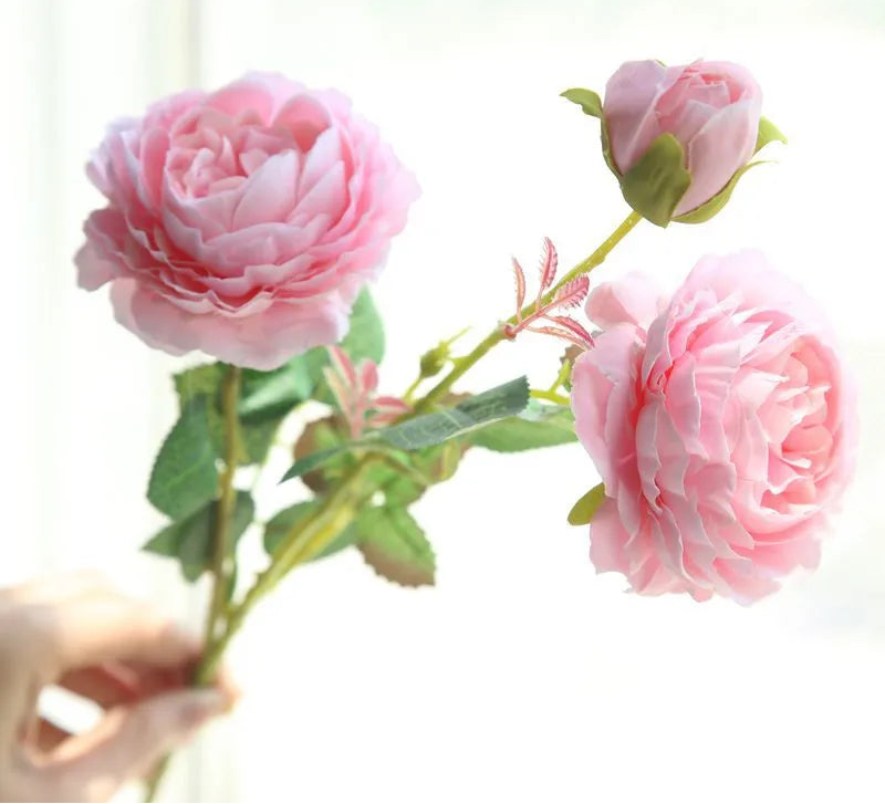 Peonia Faux Peony Flower Stem – Two Bloom Peony with Bud 60cm Decorative Flower Stem