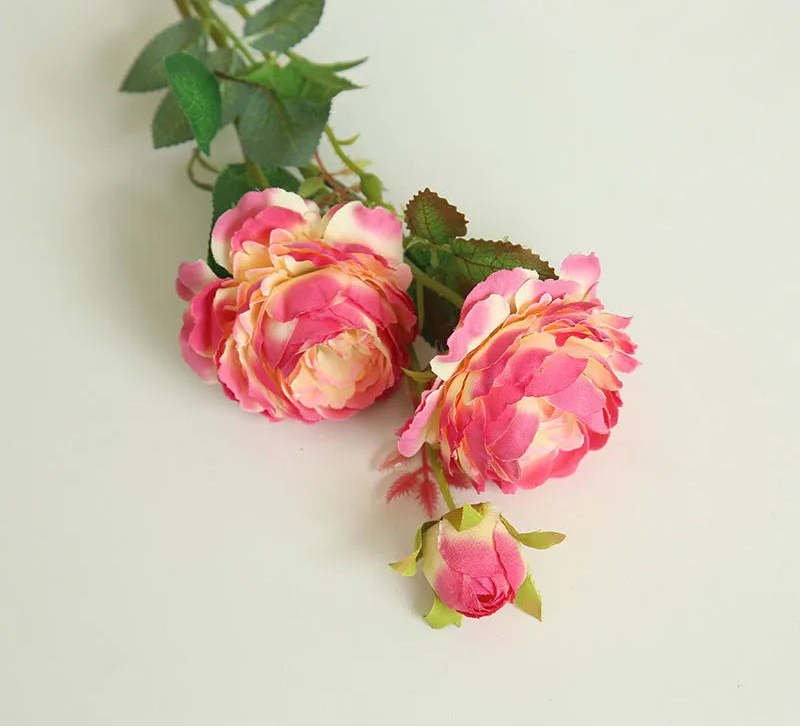 Peonia Faux Peony Flower Stem – Two Bloom Peony with Bud 60cm Decorative Flower Stem