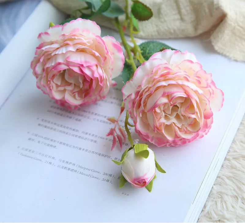 Peonia Faux Peony Flower Stem – Two Bloom Peony with Bud 60cm Decorative Flower Stem