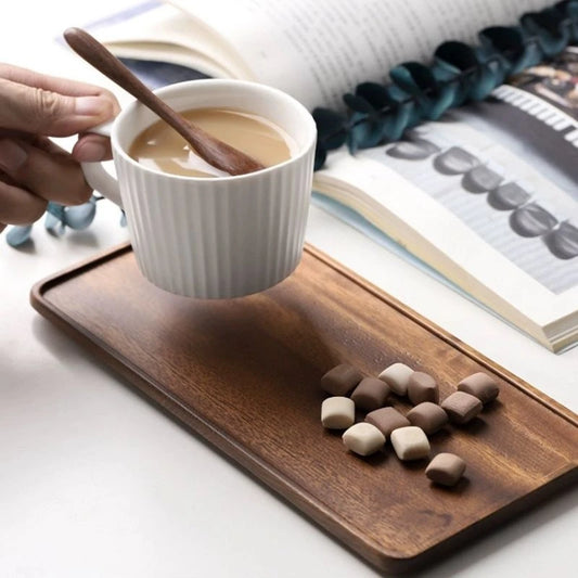 Natural Walnut Wooden Serving Tray – Rectangular Tea, Coffee, Snack & Food Storage Plate