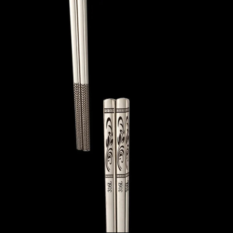 Stainless Steel Chopsticks – Engraved Metal Chopsticks Set for Sushi, Ramen & Daily Dining