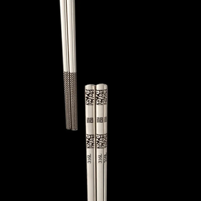 Stainless Steel Chopsticks – Engraved Metal Chopsticks Set for Sushi, Ramen & Daily Dining