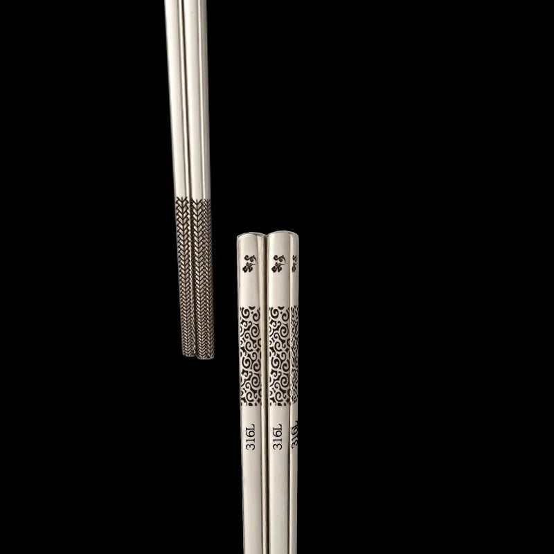 Stainless Steel Chopsticks – Engraved Metal Chopsticks Set for Sushi, Ramen & Daily Dining