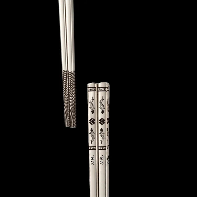 Stainless Steel Chopsticks – Engraved Metal Chopsticks Set for Sushi, Ramen & Daily Dining