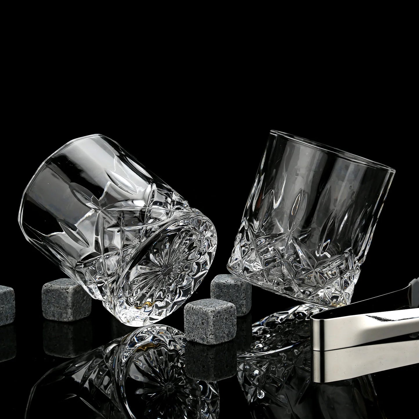 Signature Whisky Stones & Crystal Glass Gift Set in Wooden Box – Chilling Stones, Tongs & Premium Whisky Tumblers