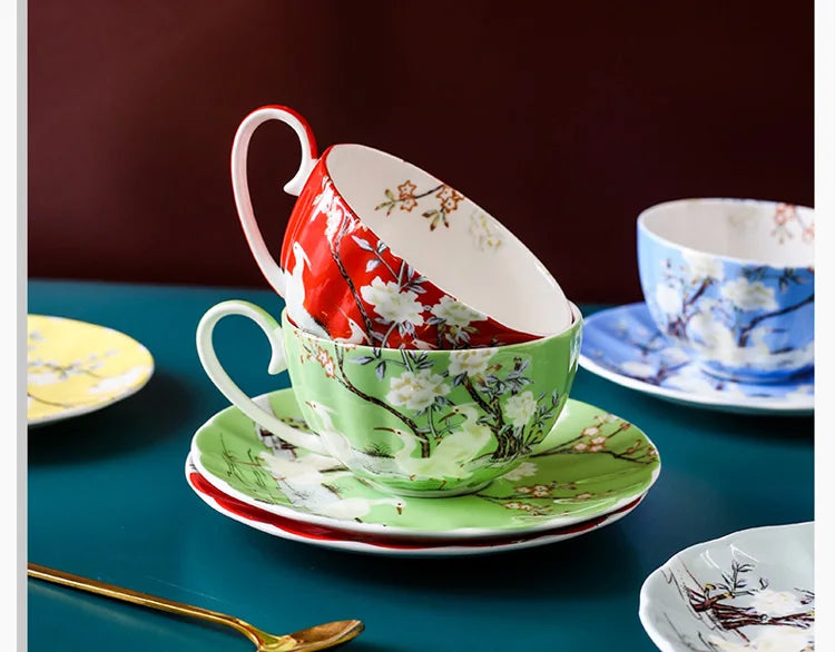 Blossom Crane Cup and Saucer Set – Ceramic Tea Set