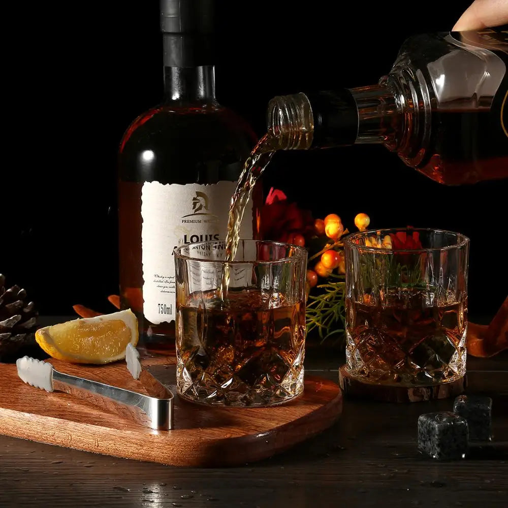 Signature Whisky Stones & Crystal Glass Gift Set in Wooden Box – Chilling Stones, Tongs & Premium Whisky Tumblers