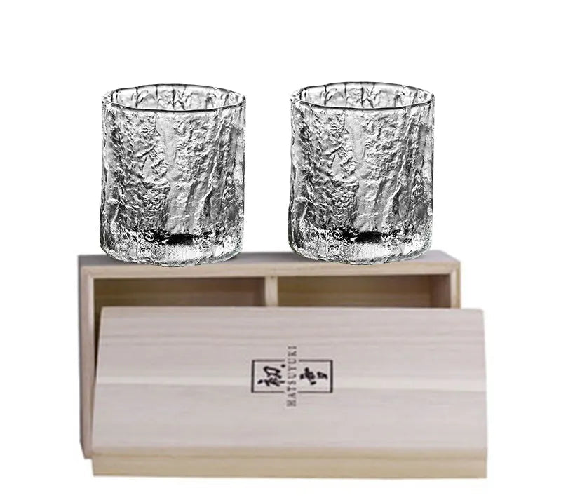 Clear Textured Drinking Glass – 1, 2 pcs Clear Crystal Whiskey & Cocktail Glass With Luxury Gift Box