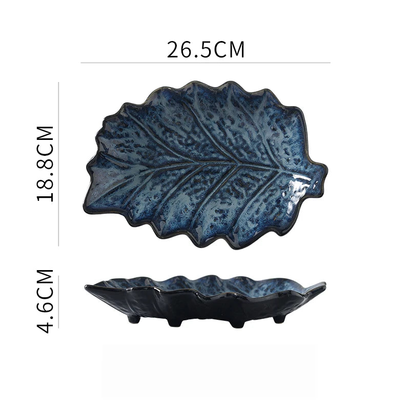 Kurohana Textured Leaf Ceramic Serving Plates – Sushi Plates, Dinnerware, Large Serving Platters