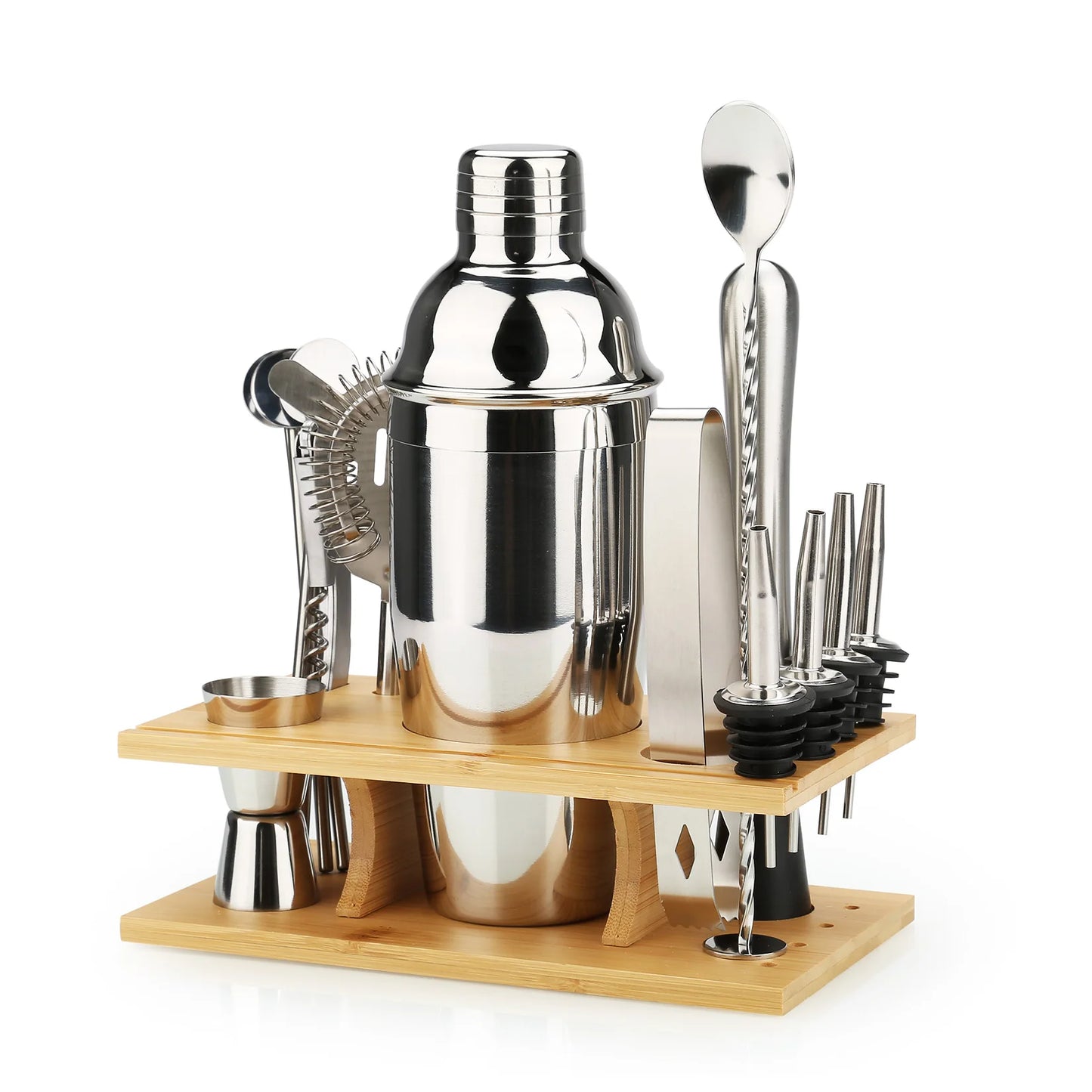 Cocktail Bar Set Mixology Bartender Kit – 16-Piece Cocktail Shaker Set with Bamboo Stand, Stainless Steel Bar Tools for Home Bar
