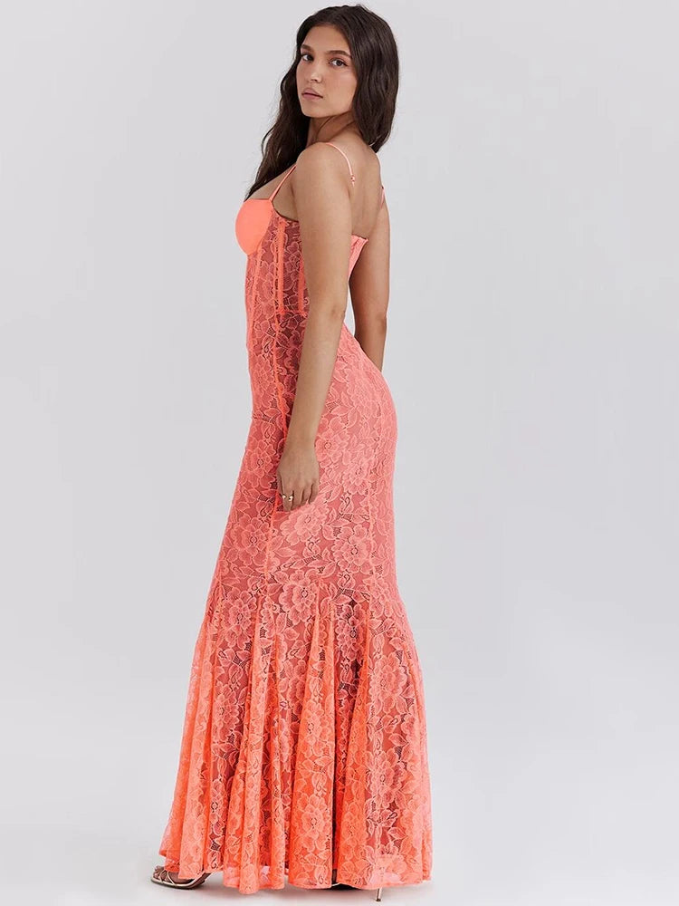 Isabella Lace Bustier Maxi Dress with Spaghetti Straps – Elegant Evening & Occasionwear
