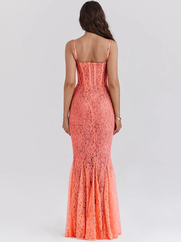 Isabella Lace Bustier Maxi Dress with Spaghetti Straps – Elegant Evening & Occasionwear