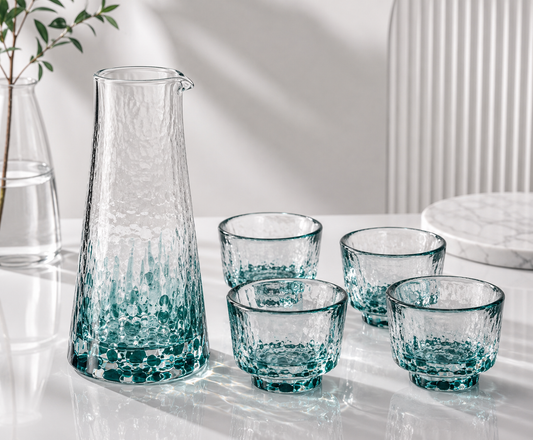 Kaleido Hammered Glass Sake Carafe & Shot Glass Set