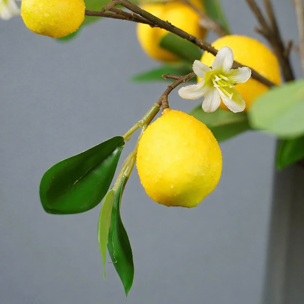 Sorrento Lemon Branch – Lemon Stem with Blossom Detail for Vase Arrangements and Kitchen Décor