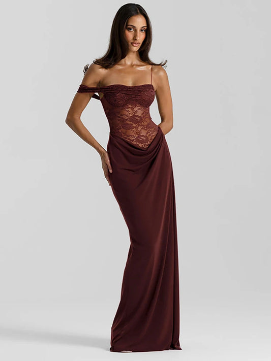 Olivara Strapless Lace Maxi Dress – Sheer Panel Evening Gown, Formal Occasion Dress & Wedding Guest Outfit