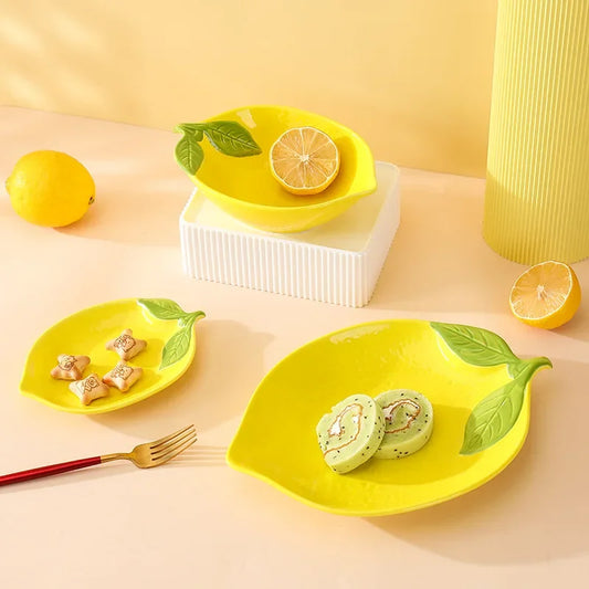 Limoné Ceramic Lemon Serving Dish – Decorative Fruit Plate, Snack Bowl and Dessert Serving Tableware
