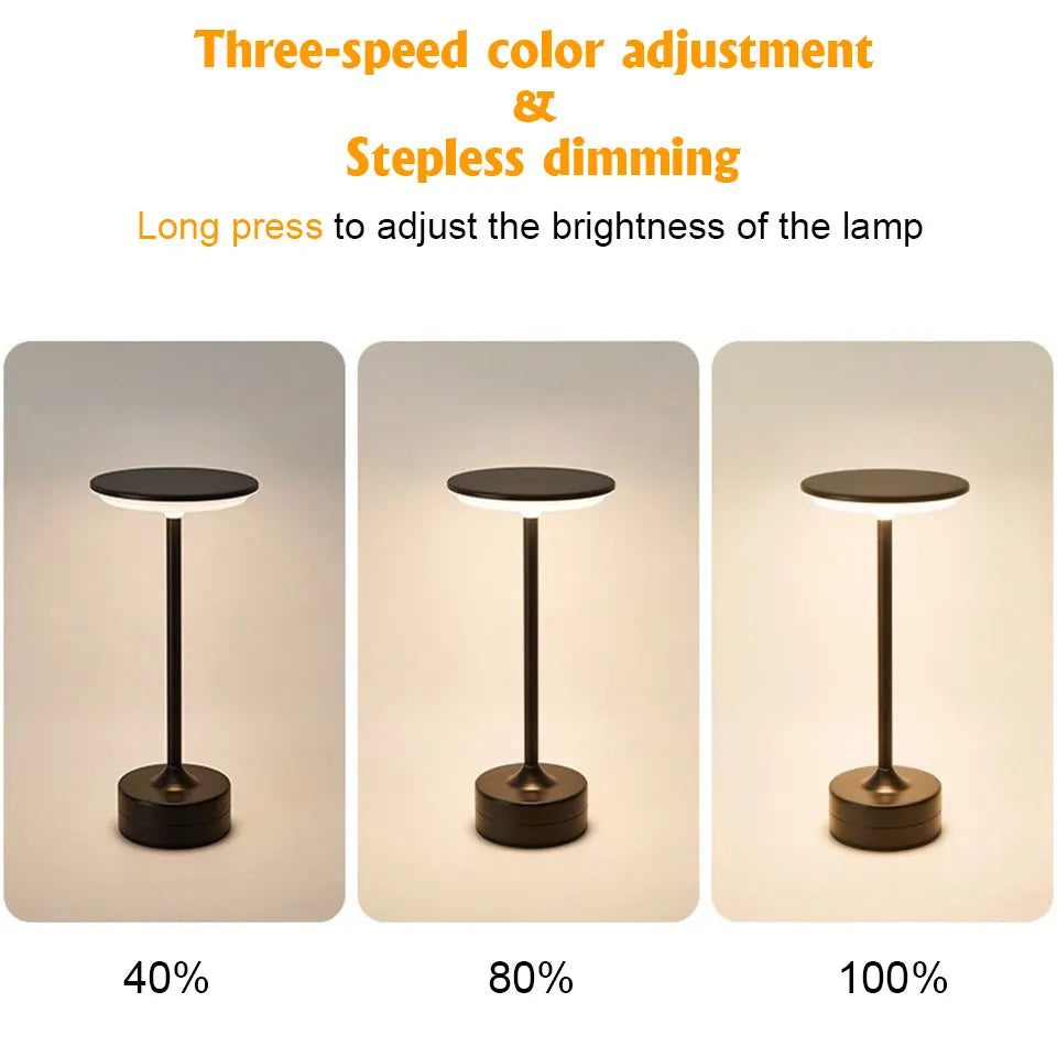 Cordless Metal Table Lamp – Modern LED Touch Control Desk, Dinner Table & Bedside Light