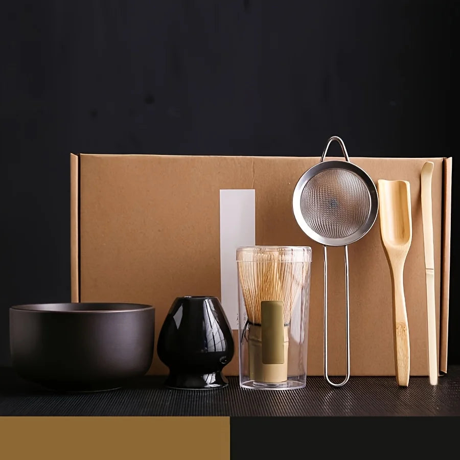 Japanese Style Matcha Tea Set – 6-Piece Matcha Whisk, Bowl, Scoop, Sifter & Accessories Kit for Traditional Matcha Making