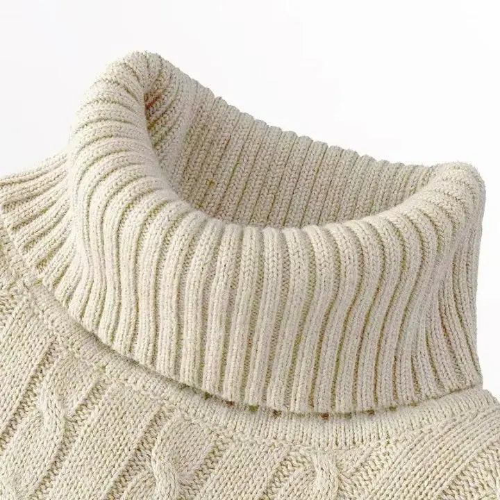 Men’s Cable Knit Roll Neck Jumper – Slim Fit Ribbed Turtleneck Long Sleeve Knitwear Top