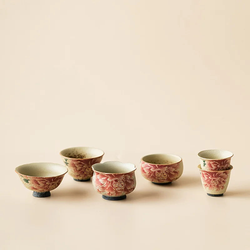 Meihua Handmade Ceramic Tea Cup – Vintage Floral Teacup for Green Tea & Herbal Tea