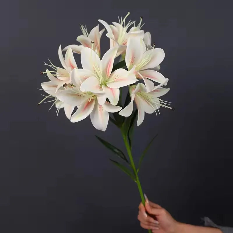 Lilyana Silk Lily Stem – Faux Lily Flower Bouquet with 10 Heads for Tall Vases, Wedding Flowers and Home Décor