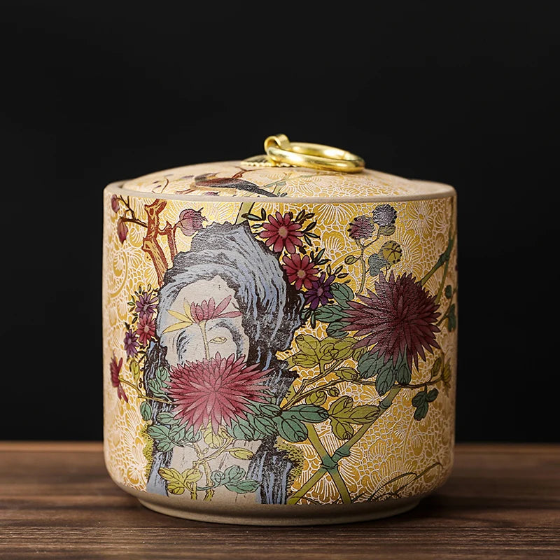 Meadow Ceramic Tea Caddy with Lid – Sealed Storage Jar